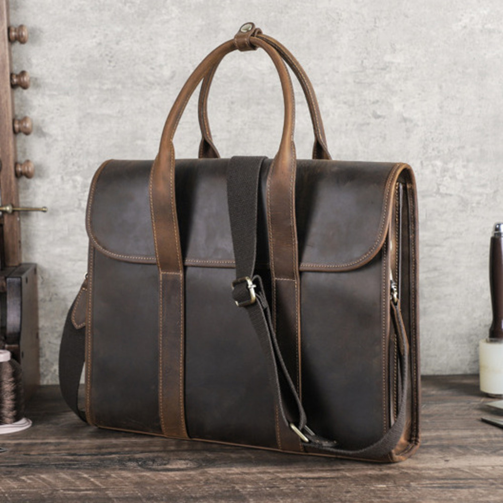 Luxury Bags For Laptop - 2025 Black Crazy Horse Men's Suitable