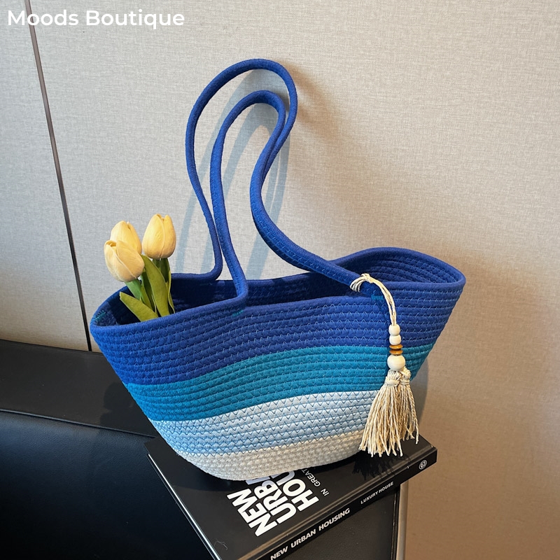 Luxury Bags Consignment - Cotton Rope Woven Design Shoulder Tote